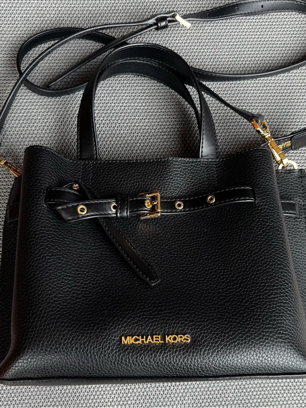 Michael Kors Black Pebbled Leather Satchel with Gold Hardware